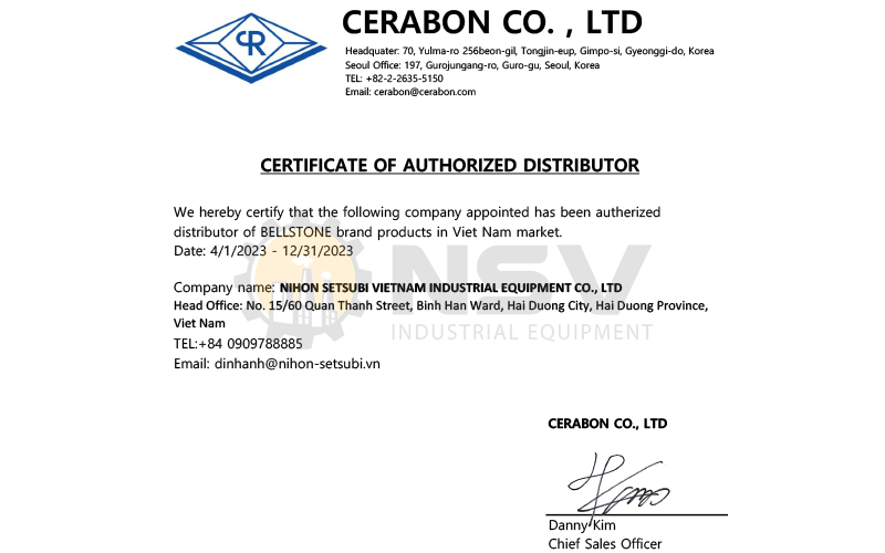 Chứng nhận đại lý nhà phân phối Cerabon Hàn Quốc