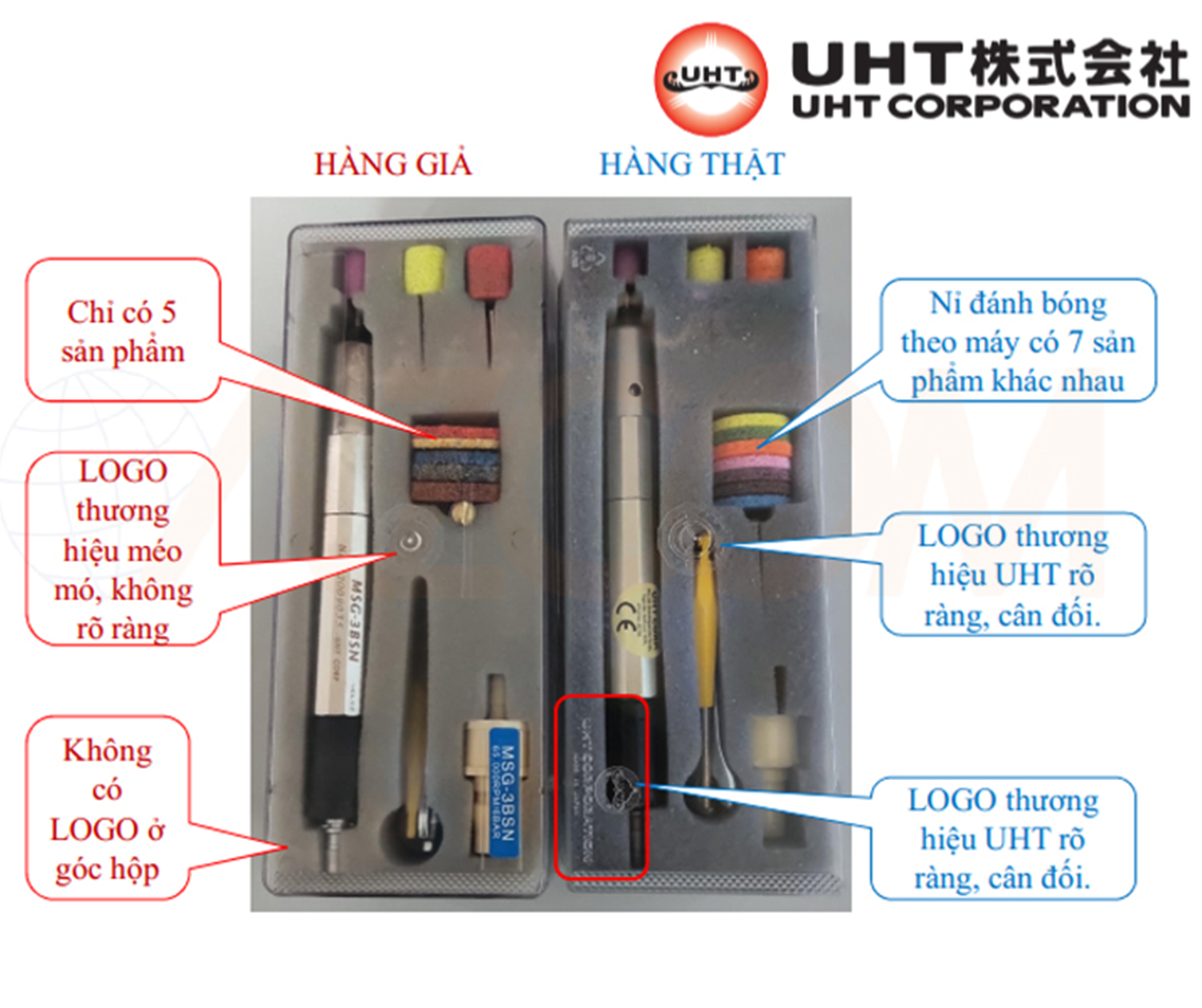 Cách phân biệt máy mài khí MSG-3BSN thương hiệu UHT chính hãng và hàng giả trên thị trường